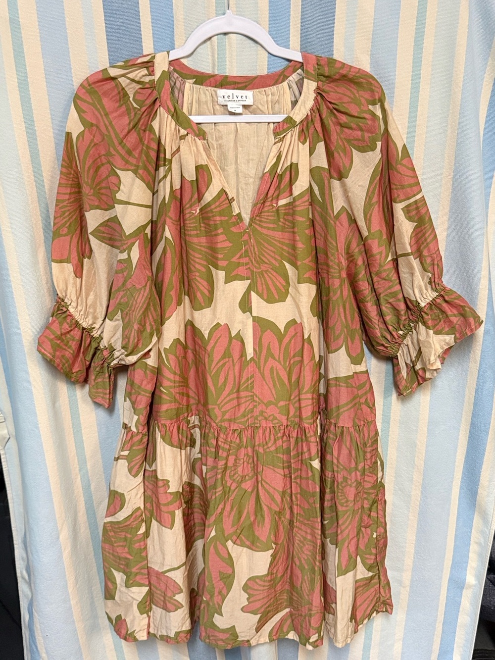 Velvet by Graham & Spencer Beige Tunic with Pink and Green Floral Print